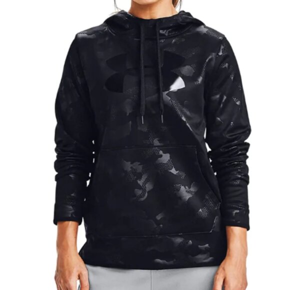 NWOT Under Armour Women's Black Fleece Big Logo Camo Shine Hoodie Size M - Picture 1 of 17